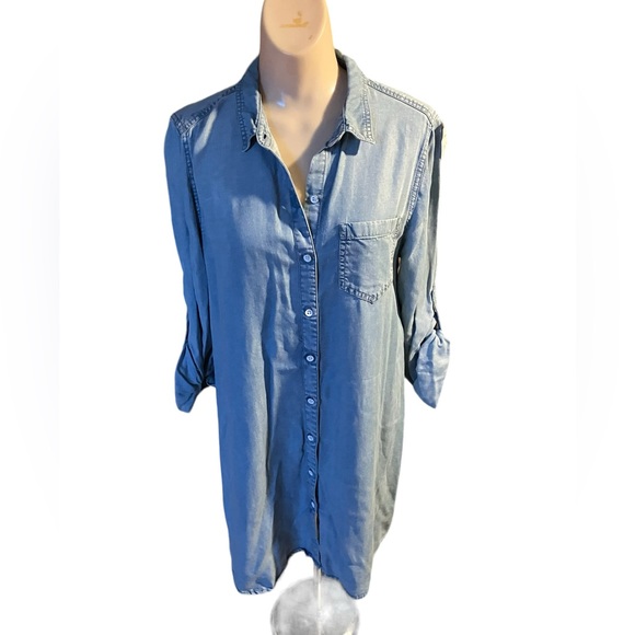 BEACH LUNCH LOUNGE Button Front Denim Shirt Dress Pockets Size Medium - Picture 1 of 11